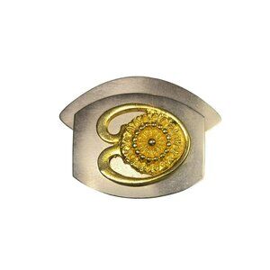 Vintage Handmade Artisan Brooch Pin Silver tone and Gold tone with Florette - Mo